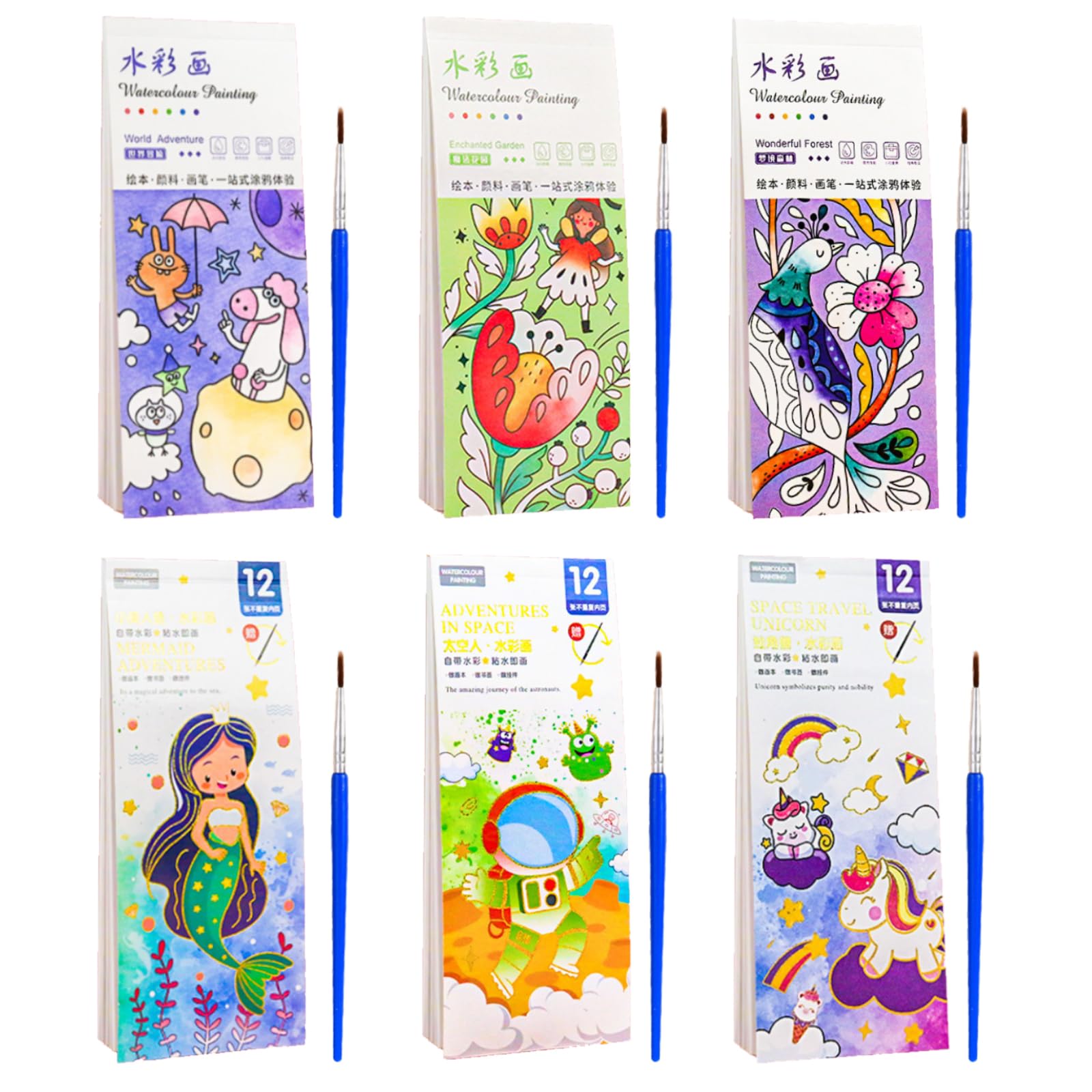 DKDDSSS 72 Pages Water Colouring Books for Children, Pocket Magic Water Coloring Book, Pocket Watercolour Painting Books for Kids, Water Colouring Book for Children Painting, Watercolour Paint Set