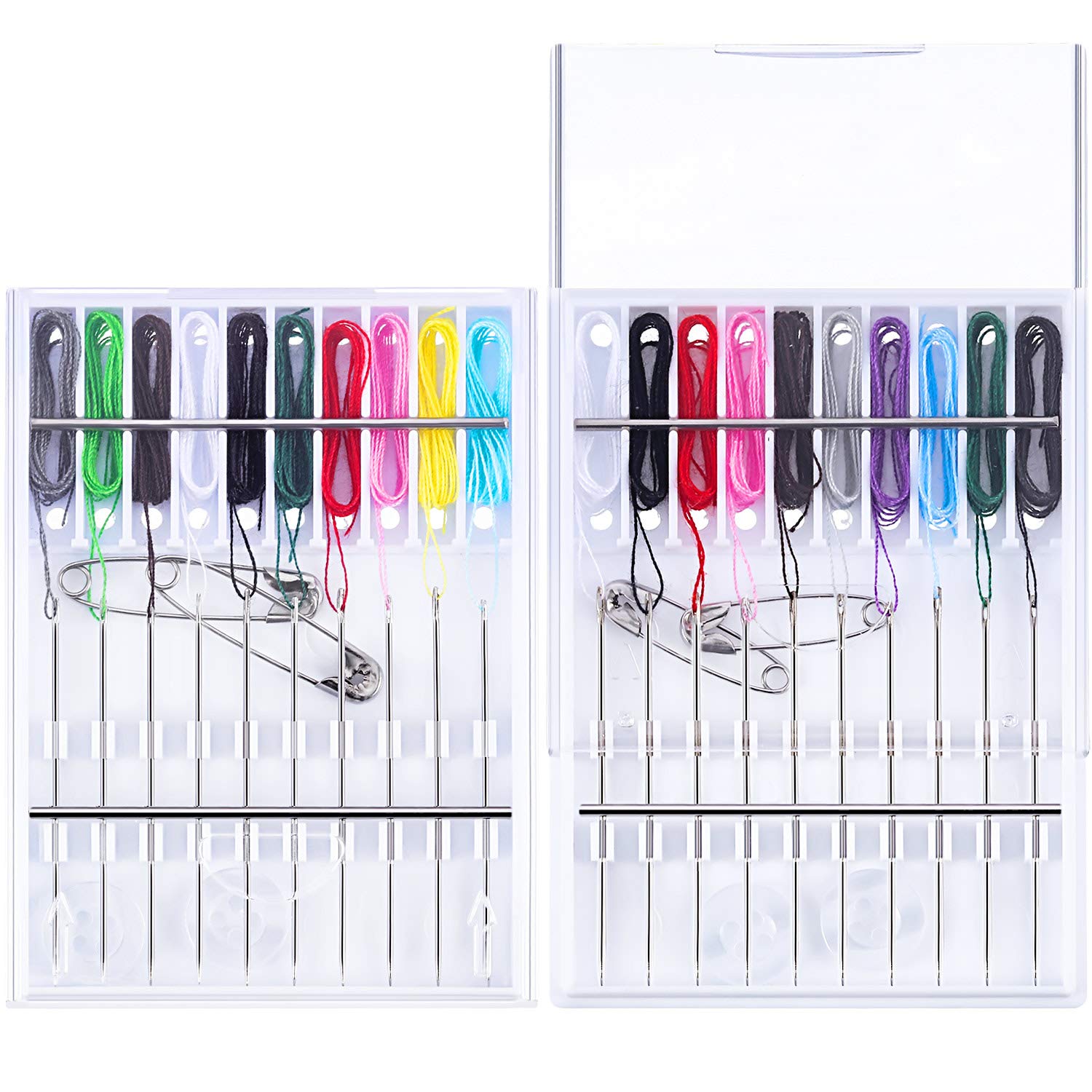 Hestya 2 Boxes (20 Pieces) Pre Threaded Needle Kit Assorted Color (White Box)