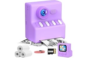 Instant Cameras That Print Photos: HODDRCCN 48MP Kids Camera Instant Print -Toys Gifts for Girls Boys Aged 3-12 for Christmas Birthday Holiday - Portable Lanyard & 3 Rolls Printing Paper - Purple