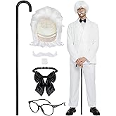 EchoElce 5 Pcs Fast Food Costume Accessories Include White Wig White Beard Glasses Walking Stick and Tie Set for Halloween Cosplay