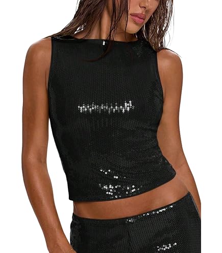 SOLY HUX Women's Glitter Sequin Cami Tops Hot Pink | Sparkly Going