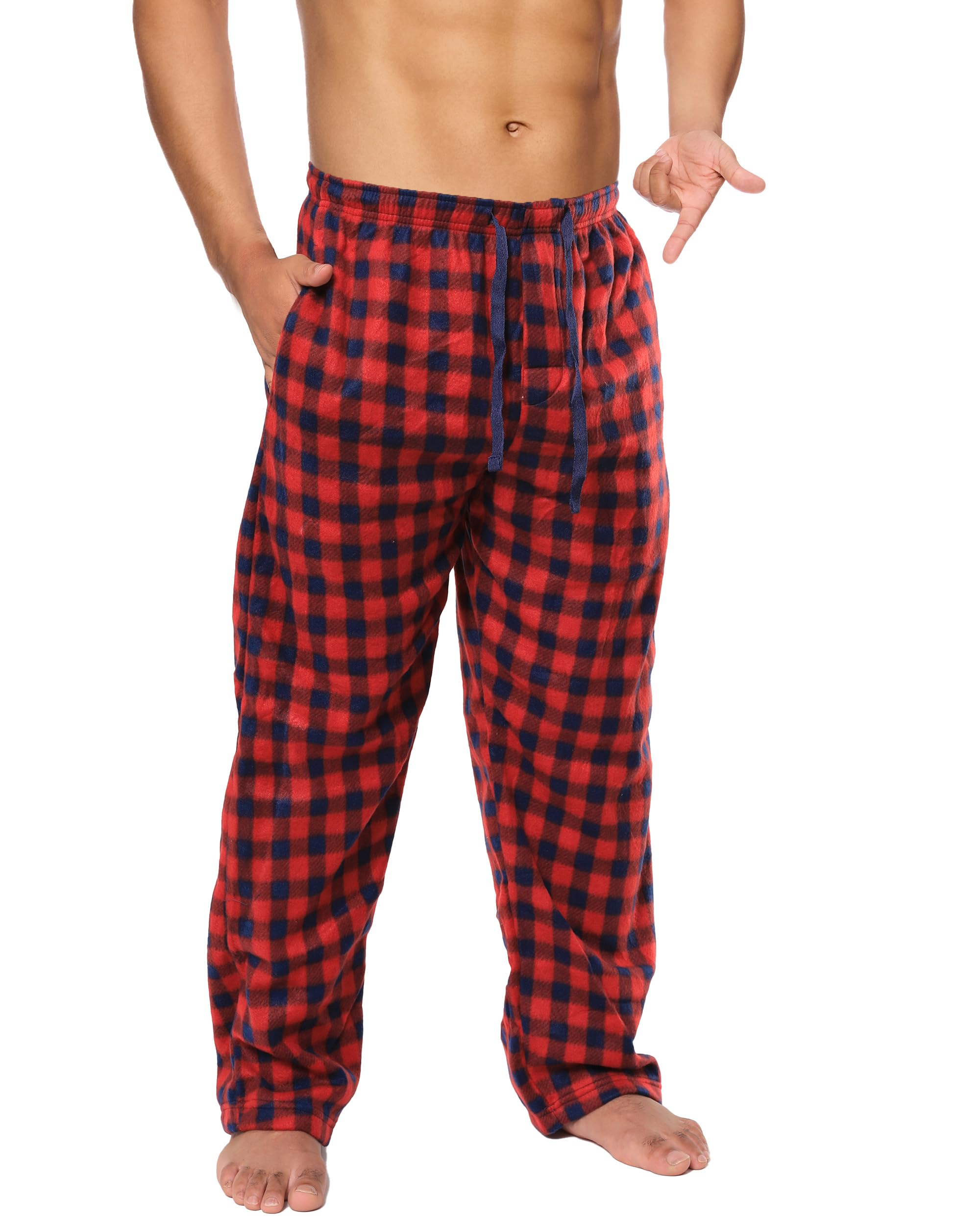 *All Variations Included* Active Club Men's Fleece Pajama Pants - Plaid PJs with Pockets - Lounge Pants for Sleepwear (Buffalo Red Plaid, Medium)