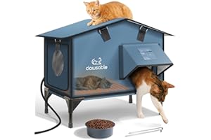 AKENTIO Upgraded Heated Cat House for Outside Escape Door, Highly Insulated Heated Outdoor Cat House Waterproof Awning, Weatherproof Outdoor Feral Cat Shelter for Stray Winter