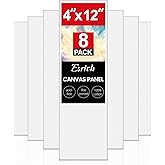 ESRICH Long Canvas for Painting, 8 Pack 4x12 Canvas Boards for Painting Cotton Primed Acid Free Blank Canvas Panels for Oil Paint, Watercolor, Acrylic Paint, Gouache and Tempera.
