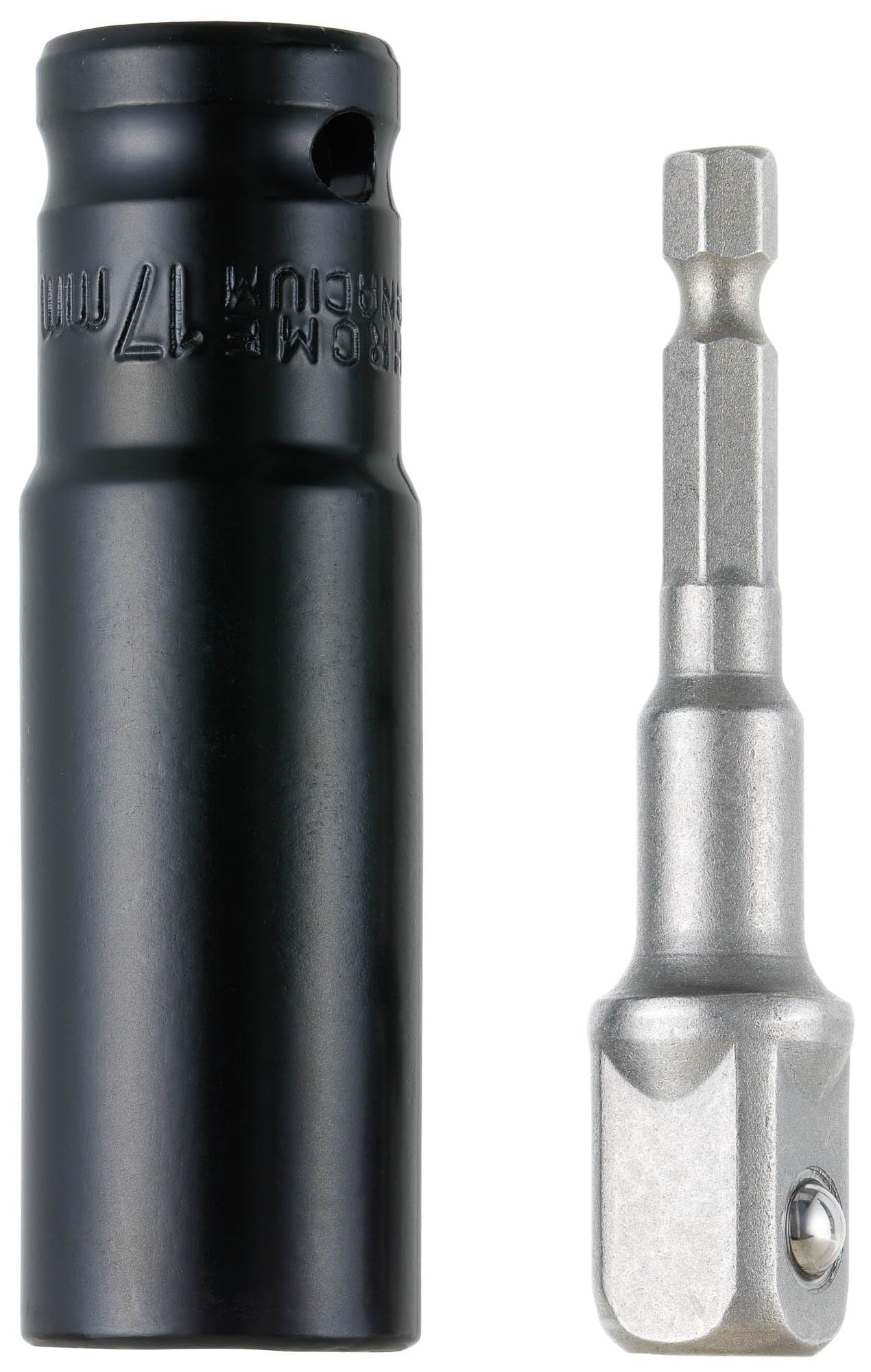 YoiYee 1/2" Drive Deep Impact Socket with 17mm 6-Point Design and 3-Inch Length, Plus 1/4" Hex Shank to 1/2" Socket Adapter