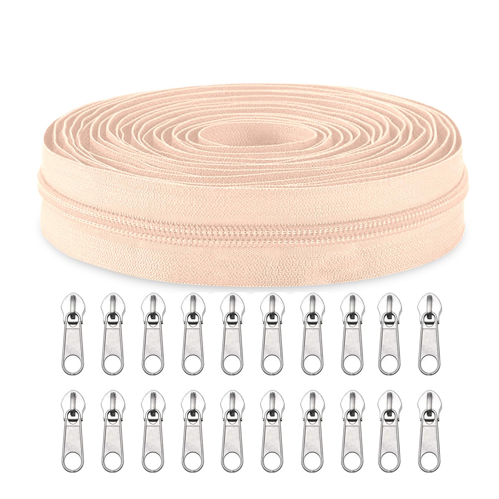 Sawoake #3 Nylon Coil Zippers by The Yard Bulk 10 Yards with 20pcs Zipper Sliders for DIY Sewing Tailor Craft Bag Garment Home Textile…(Beige)