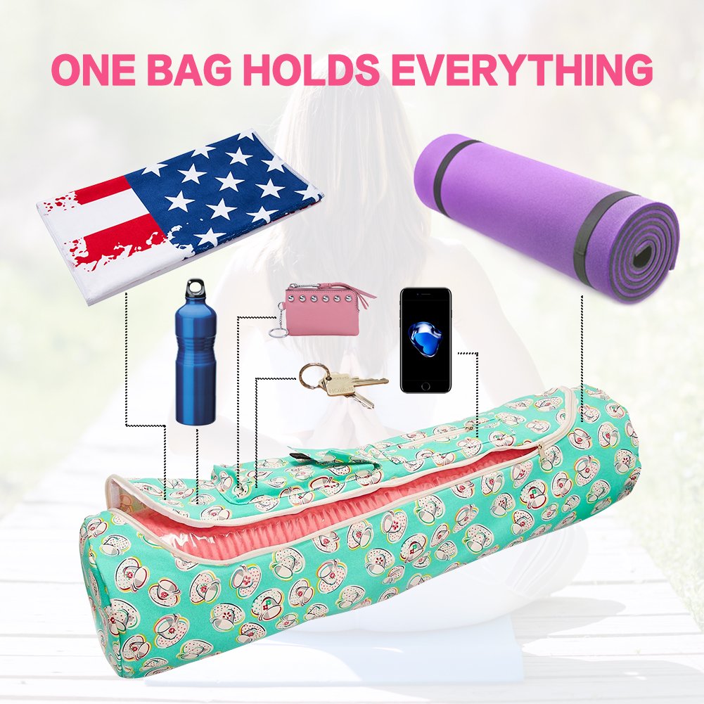 TUONROAD Large Full-Zip Yoga Bag Colorful Coffee Cup Plate Pattern Exercise Yoga Mat Holder Red Green Spot Cotton Cavans Yoga Bags for Women with Double Pocket and Adjustable Strap