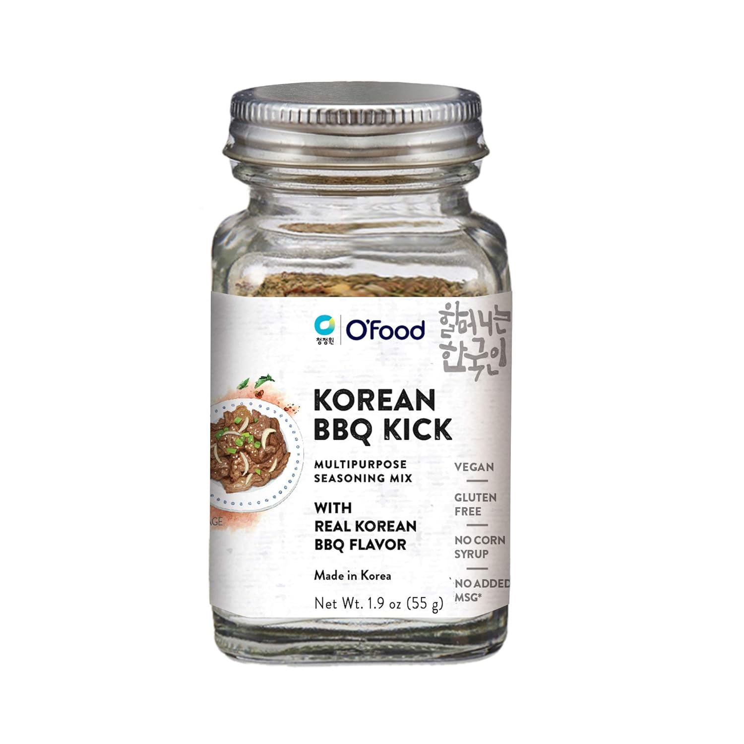 O'Food Chung Jung One Korean BBQ Kick Powder Multipurpose Seasoning Mix with Real Korean BBQ Flavor, Vegan, Gluten Free, No Corn Syrup, No added MSG, 1.9 oz (55g)