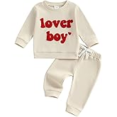Nibbcoa Toddler Baby Boy Valentines Outfit Letter Embroidery Waffle Knit Sweatshirt Pants Set Cute Spring Fall Clothes