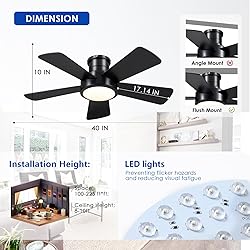 Ceiling Fans with Lights,Modern Low Profile Ceiling
