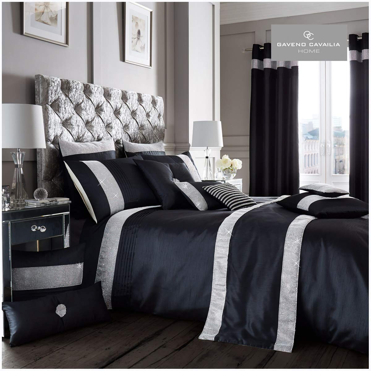 Gaveno Cavailia Fancy Shiny Sequin Single Duvet Set Oxy Black, Luxury Elegant Modern Bedding, 100% Polyester, 2 Piece Bedlinen, Easy Care DuvetCover Bedset, 1 Quilt Cover and 1 Pillow Case