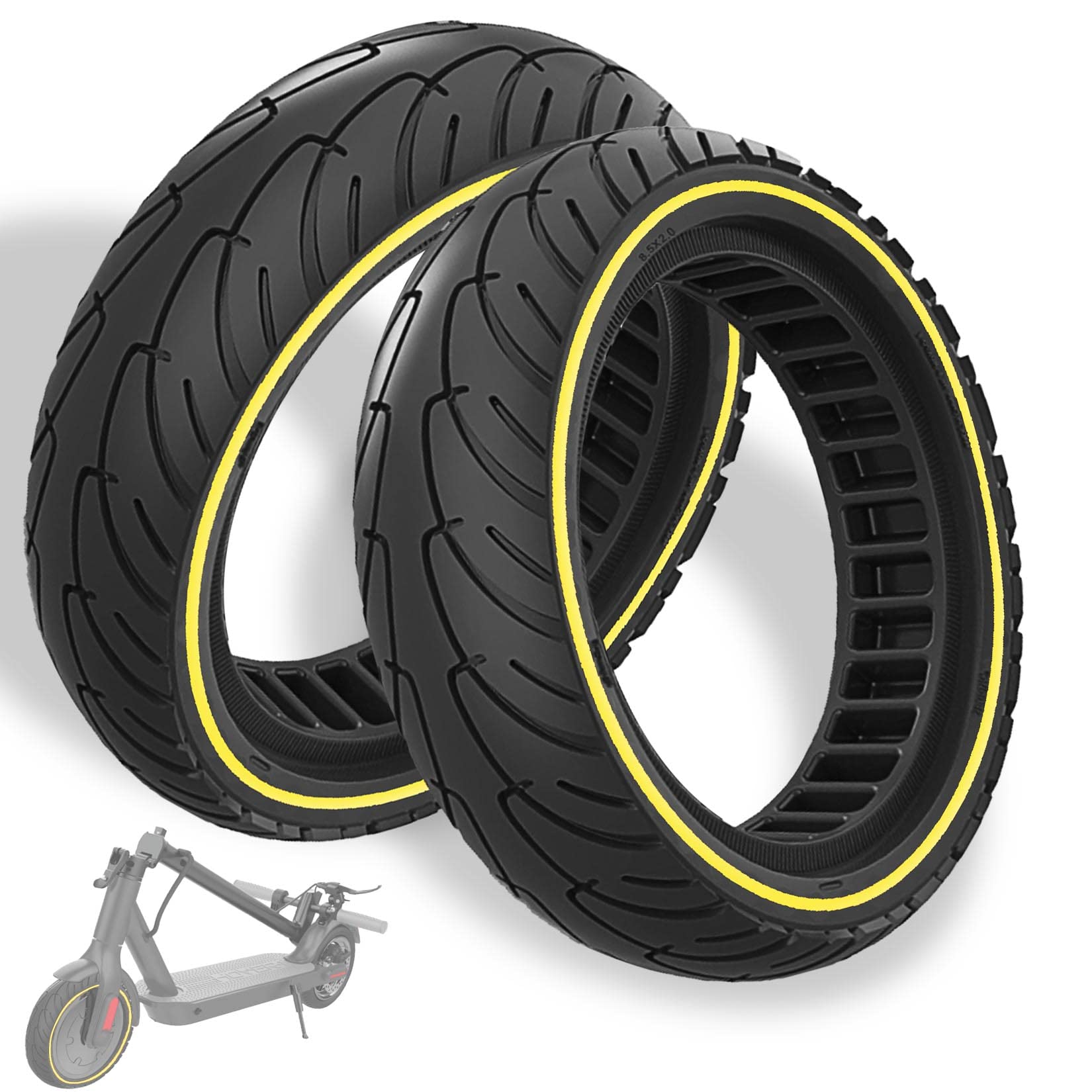 GLDYTIMES 8.5 x 2.0 Inches Electric Scooter Tyre 50/75-6.1 Solid Tyre Fit for Gotrax Gxl V2/XR Apex Xl~Hiboy S2 Max Pro~Hover 1~AOVOPRO ES80~Xiaomi, 8 1/2" Anti-explosion Replacement Wheel Yellow