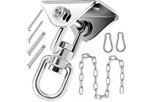 Hammock Hanging Kit with Swing Chain, Morzejar Stainless Steel 1000lb Heavy Duty Capacity Hammock Hooks, Morzejar 360° Swivel Hanging Kit for Trapeze, Yoga, Boxing Bag, Hammock Chair, Porch, Gym