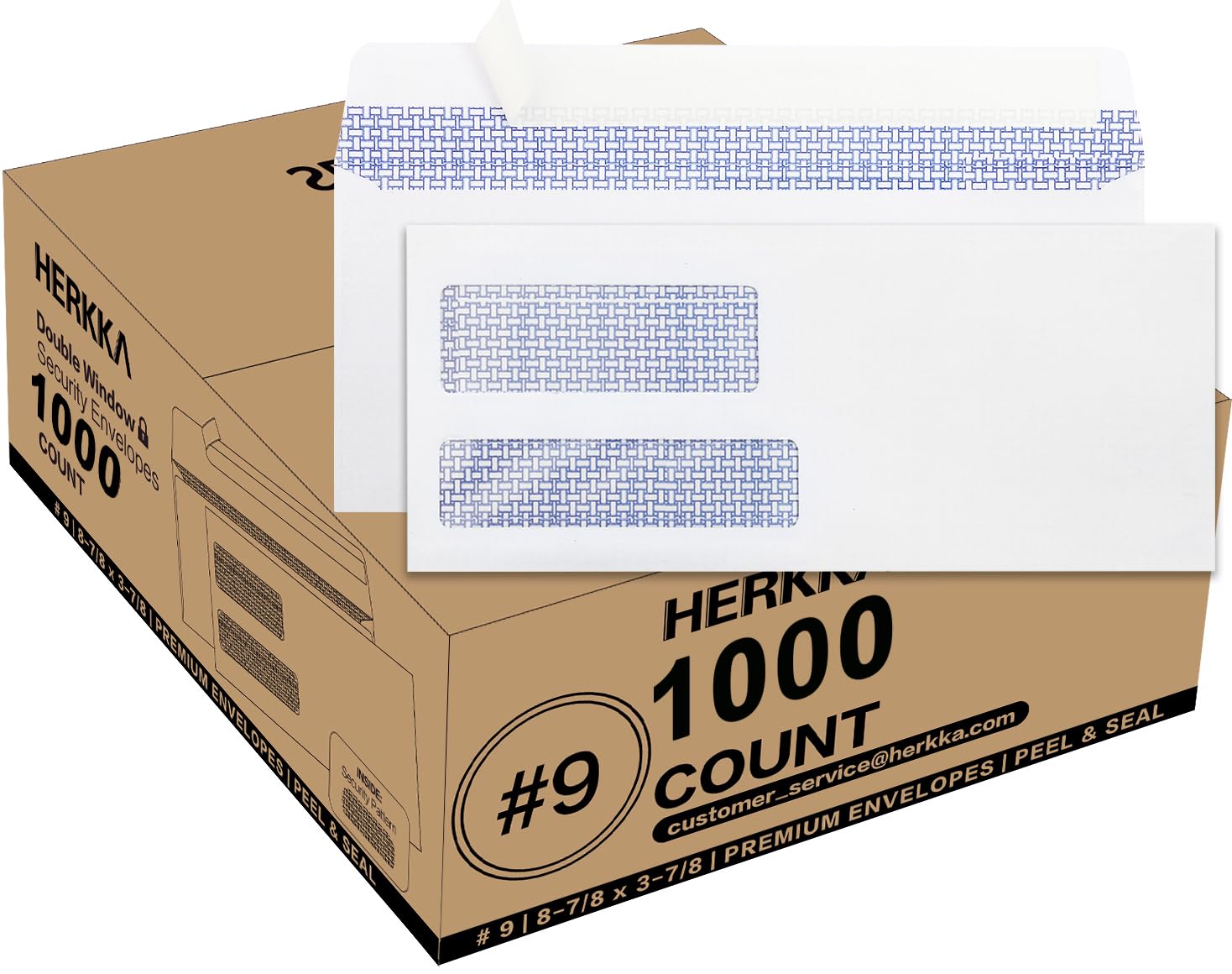 Photo 1 of #9 Double Window Security Envelopes, HERKKA No.9 Double Window Business Envelopes Designed for Quickbooks Invoices and Business Statements - Number 9 Size 3 7/8 Inch X 8 7/8 Inch - 24 LB - 1000 Pack
