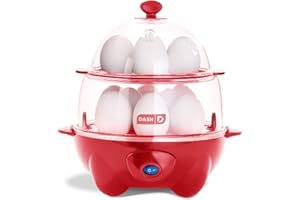 DASH Deluxe Rapid Egg Cooker for Hard Boiled, Poached, Scrambled Eggs, Omelets, Steamed Vegetables, Dumplings & More, 12 capacity, with Auto Shut Off Feature - Red