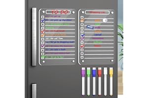 PASENHOME 2 Pcs Acrylic Magnetic Dry Erase Board for Fridge, 12"X8" Clear Magnetic to Do List White Board, Acrylic Dry Erase to Do List for Refrigerator, Magnet Whiteboard with 6 Markers
