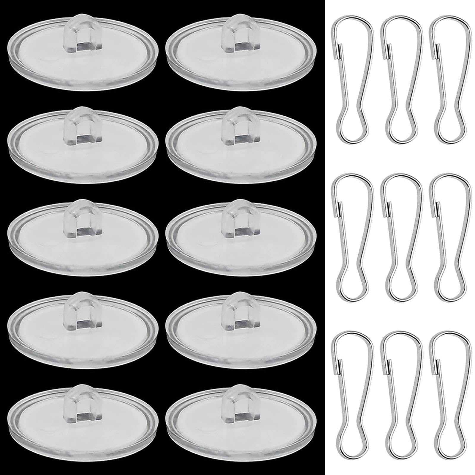 DXLing Pack of 50 Self-Adhesive Ceiling Hooks and 50 Flagpole Clips, Transparent, Plastic & Metal, No Drilling, Durable, Decoration