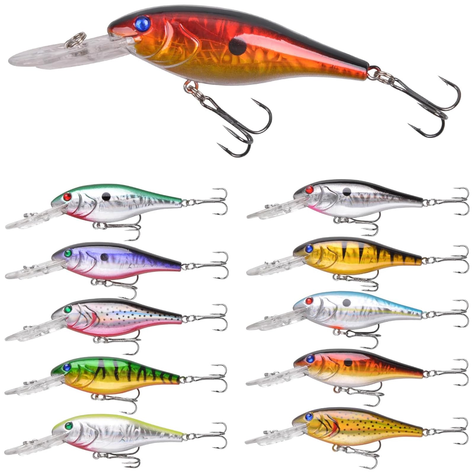 JSHANMEI ® 10Packs/Lot 3D Fishing Eyes Hard Minnow Baits Laser Line Floating Bass Crankbait Lures Life-like Swimbait for Pikes Bass Trout Walleye Redfish (10Pcs Plastic Minnow Fishing Lures)
