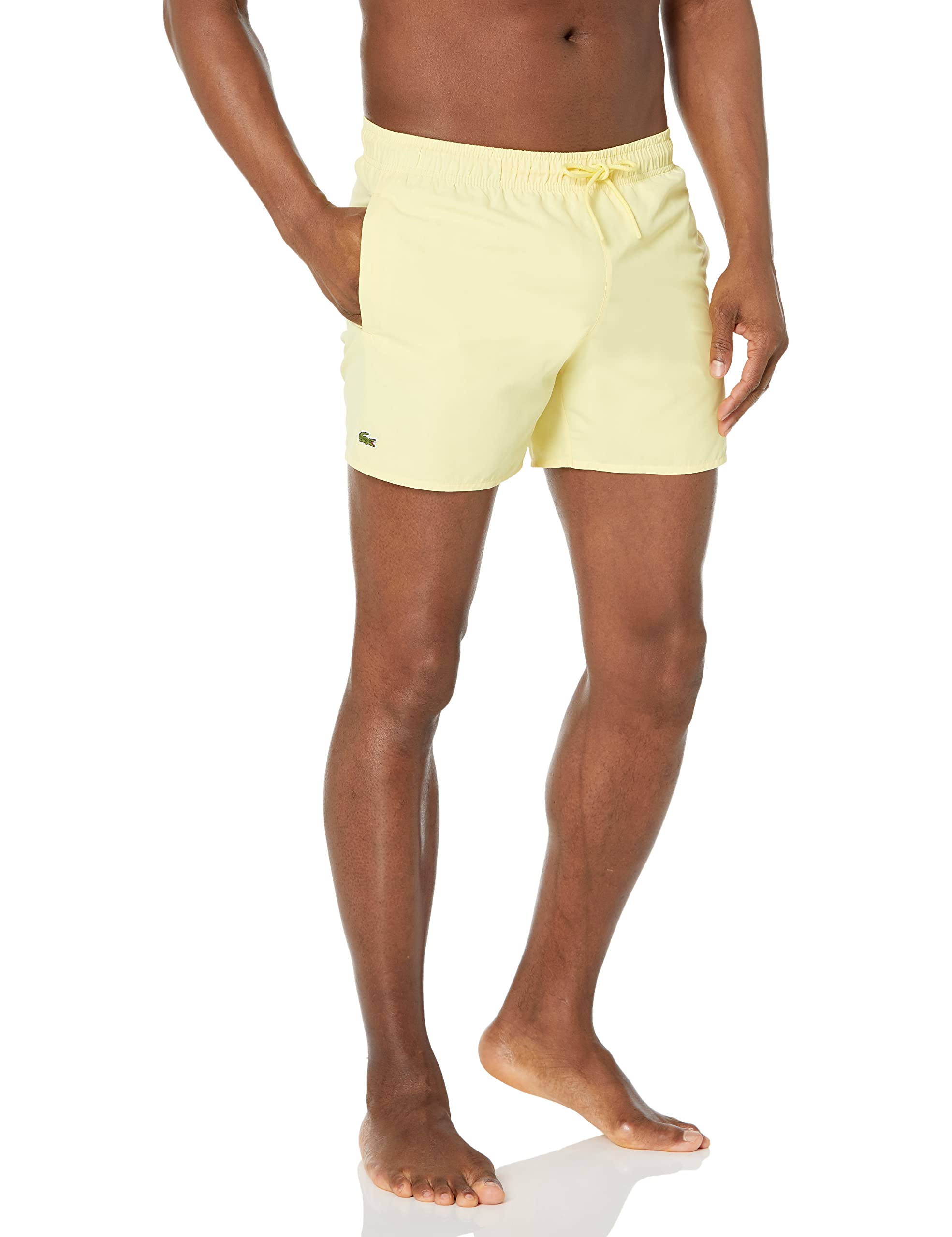 Lacoste Men's Solid Elastic Waist Swim Trunks, Yellow/Green, XX-Large Image