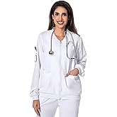 Scrub Jackets for Woman, Zip Front Nurse Jacket-4-Way Stretch Fabric Coat