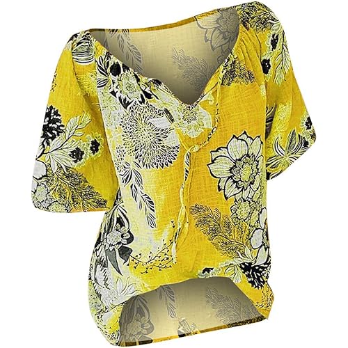 Tops for Women Summer,Blouse Shirts Floral Print V Neck Button Pocket Short Sleeve Summer Vintage Elegant Casual Tops