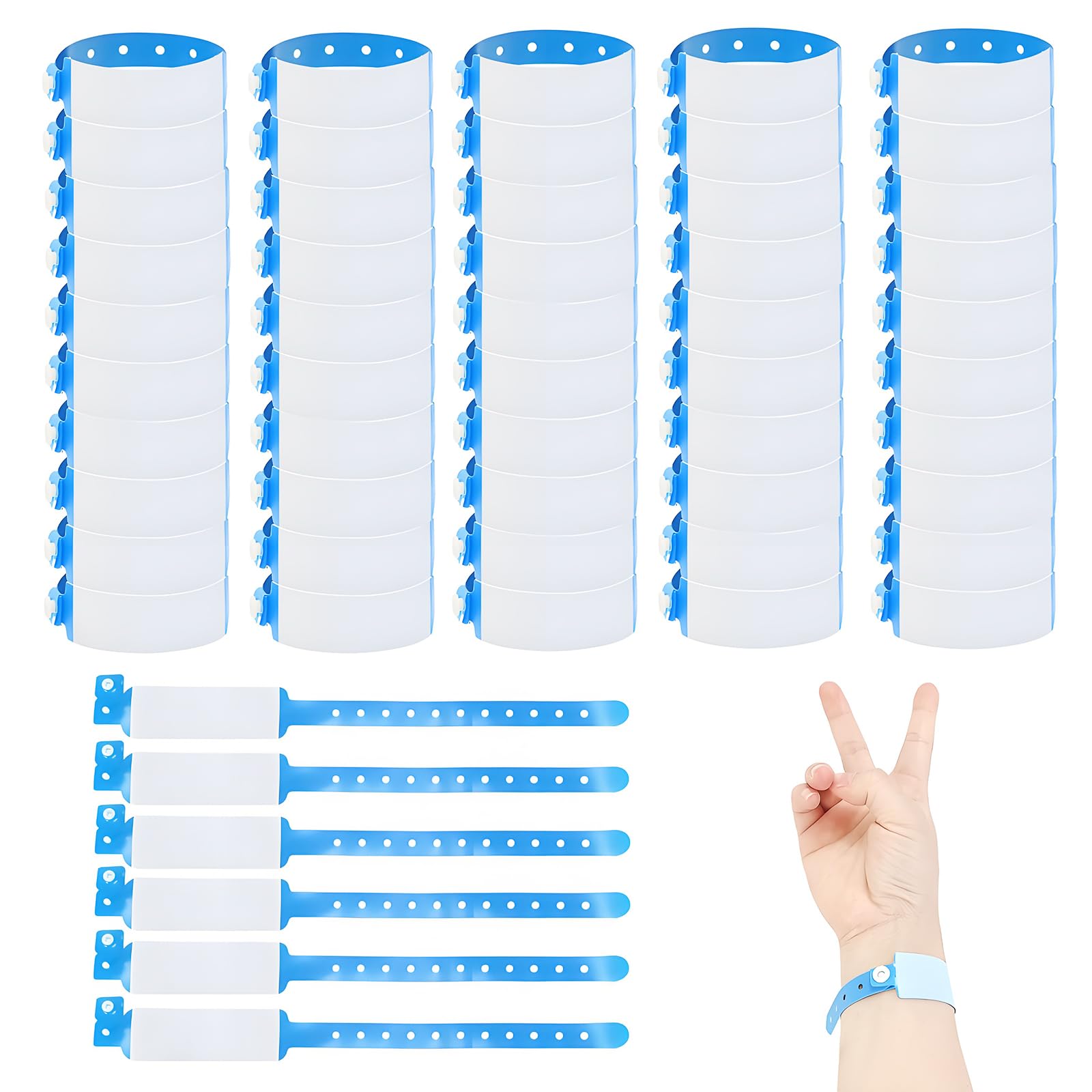 Wristbands for Events, 50Pcs Disposable Id Wrist Band Adults Waterproof PVC Teens Safety ID Bracelet for Festival Party Hospital Concert (Blue)