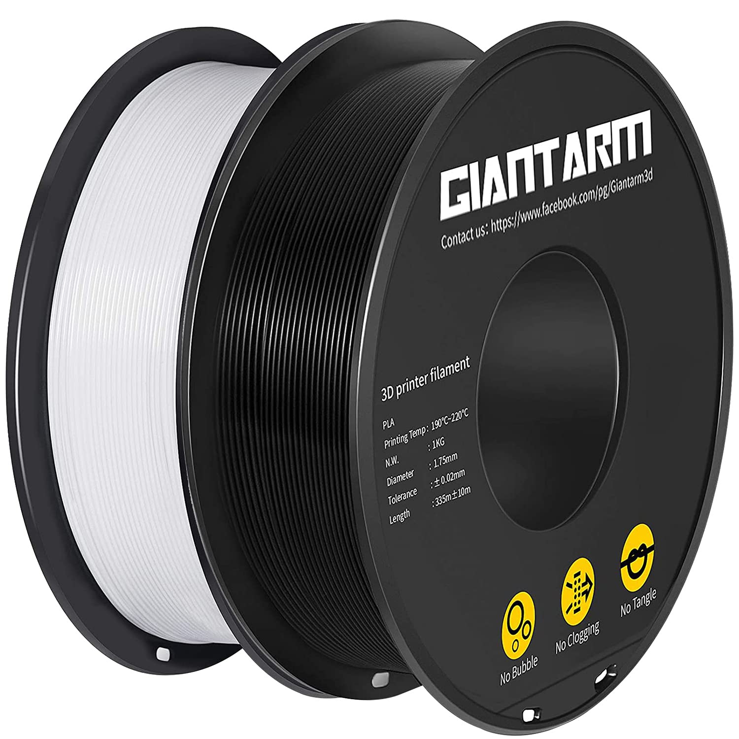 PLA Filament 1.75mm,GIANTARM Classic PLA 3D Printer Filament 2 kg Spool (Black+White)
