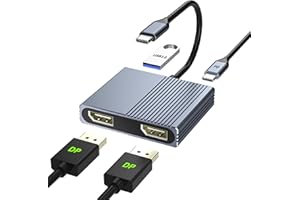 Display Port Splitter for Dual Monitors, 4K@60Hz USB C to Dual DisplayPort Adapter for Dell/HP/Mac Laptops, Type C to Display