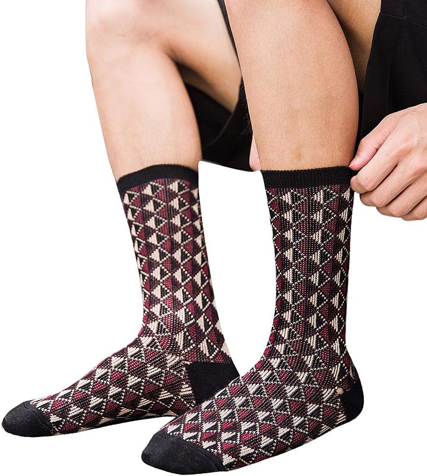 Cinnamou Men's Socks,Autumn Winter Men Boy Colorful Rhombic Socks Casual Cotton Sport Print Socks Stocking 1Pair