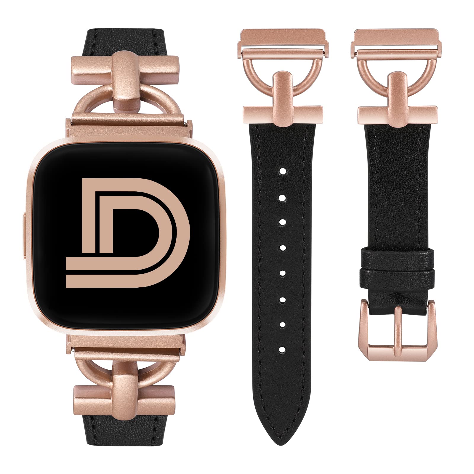 Wearlizer Leather Strap Compatible with Fitbit Versa 2 Straps for Women, Adjustable Leather Replacement Wristband with D-Shape Metal Buckle for Fitbit Versa/Versa 2/Versa Lite/Versa SE Smart Watch
