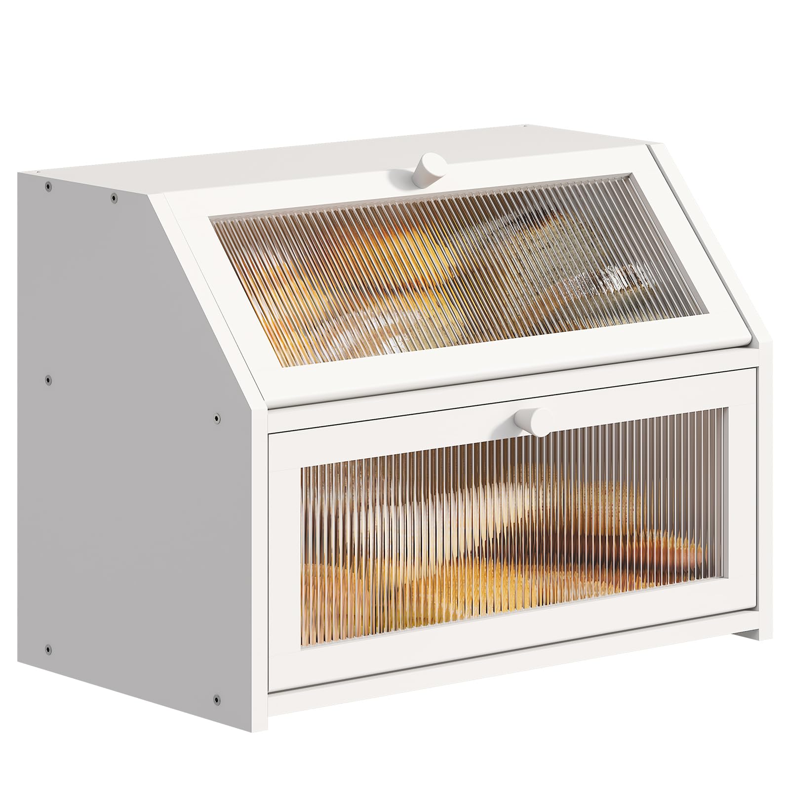 Photo 1 of BMOSU Large Bread Box for Kitchen Countertop,Double Layer Bread Box for Kitchen Counter,Bamboo Wood Bread box Capacity Bin Kitchen Storage(White)