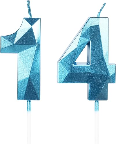 Yiran 14th Birthday Candles Blue 1 4 Numeral Cake Topper 2pc