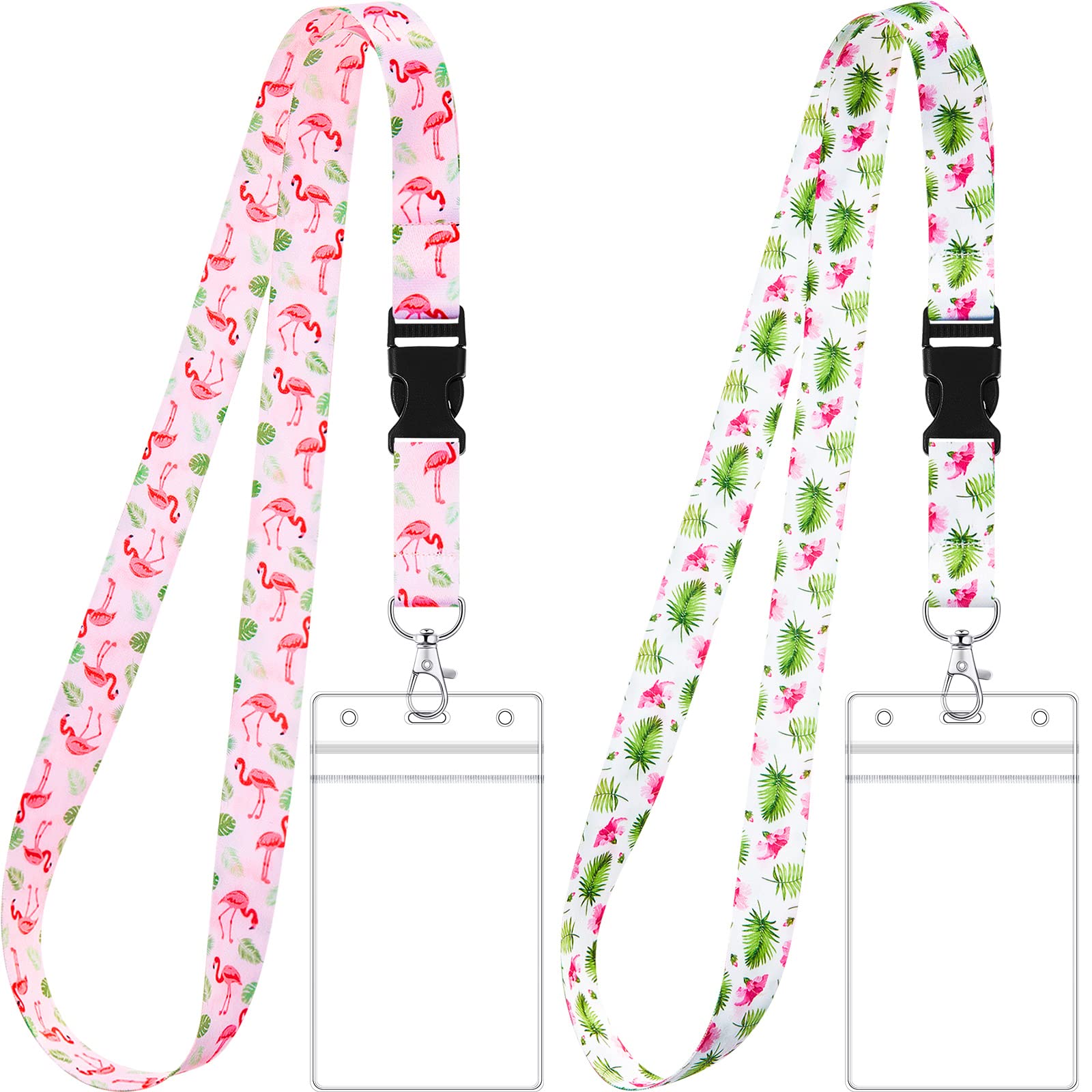 Zonon 2 Set Lanyard with Card Holder Neck Strap Star Lanyard and Waterproof Transparent Badge Holder for ID Card Key Chain Cruise Office School Work Trip Gift Purple(Flamingo)