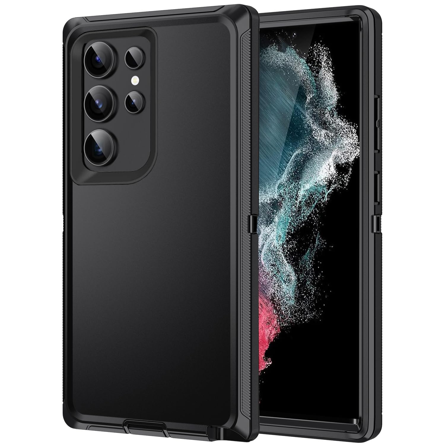 Mieziba for Galaxy S23 Ultra Case,Heavy Duty Shockproof Dust/Drop Poof 3 Layers Full Bady Protection Rugged Cover Case for Galaxy S23 Ultra,Black