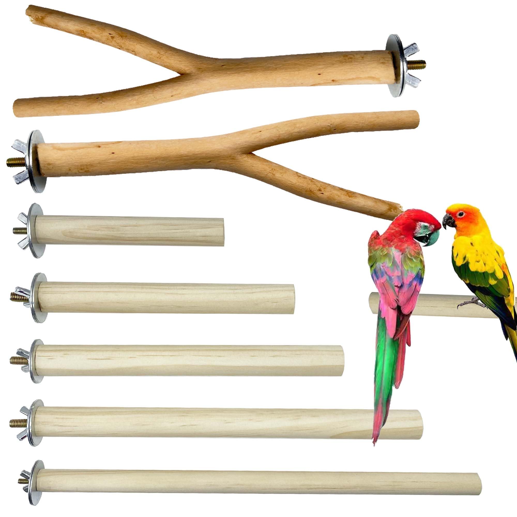 Allazone 7 PCS Natural Parrot Perch Bird Stand Fork Parakeet Climbing Standing Branches Toy for Small Lovebirds Budgies Cockatiels — image 1