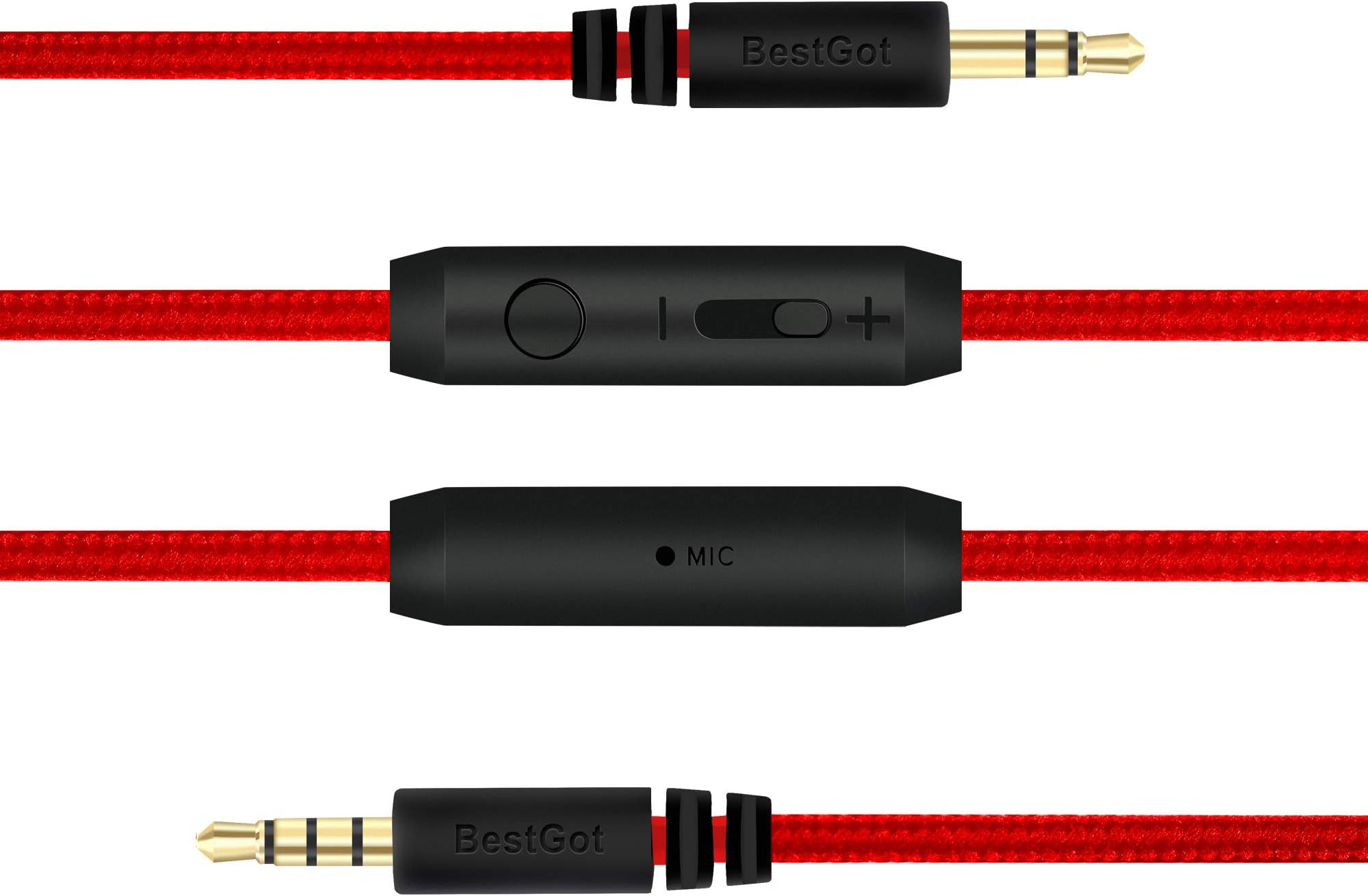 BestGot Audio Cable 3.5mm Headphone Cable with Microphone in-line Volume (4.3ft / 1.3m) for PS4 Controller, Headphones, Home/Car Stereos and More (1 Pack Red)