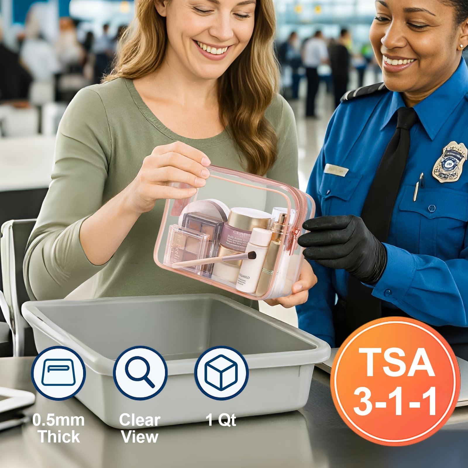 PACKISM Clear Makeup Bag - TSA Approved Toiletry Bag for Travel Size Toiletries, Travel Clear Toiletry Bag Quart Size Bag, Carry on Airport Airline Compliant Bag, Rose Pink(for age 12 or above)
