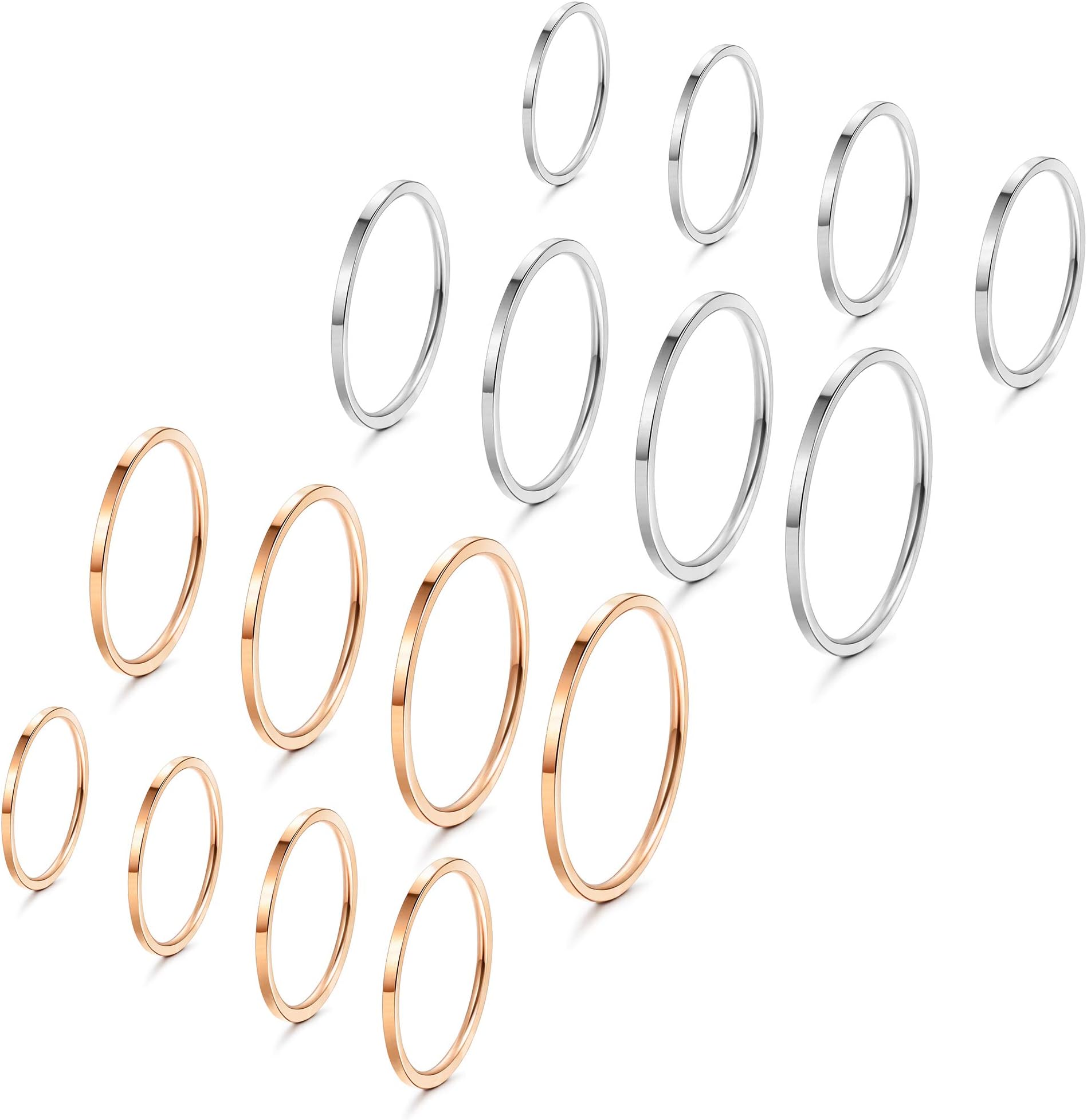 FIASASO 8-16 Pcs 1mm Stainless Steel Stacking Rings Knuckle Rings Plain Rings Midi Rings Comfort Fit Size 2 to 9