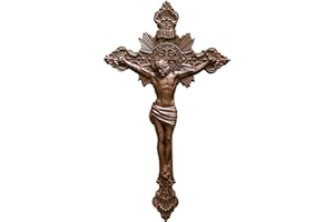 BGCOPPER Saint Benedict Crucifix Wall Cross, Wooden Jesus Cross for Wall, Catholic Crucifix for Wall, St Benedict Cross Wall 