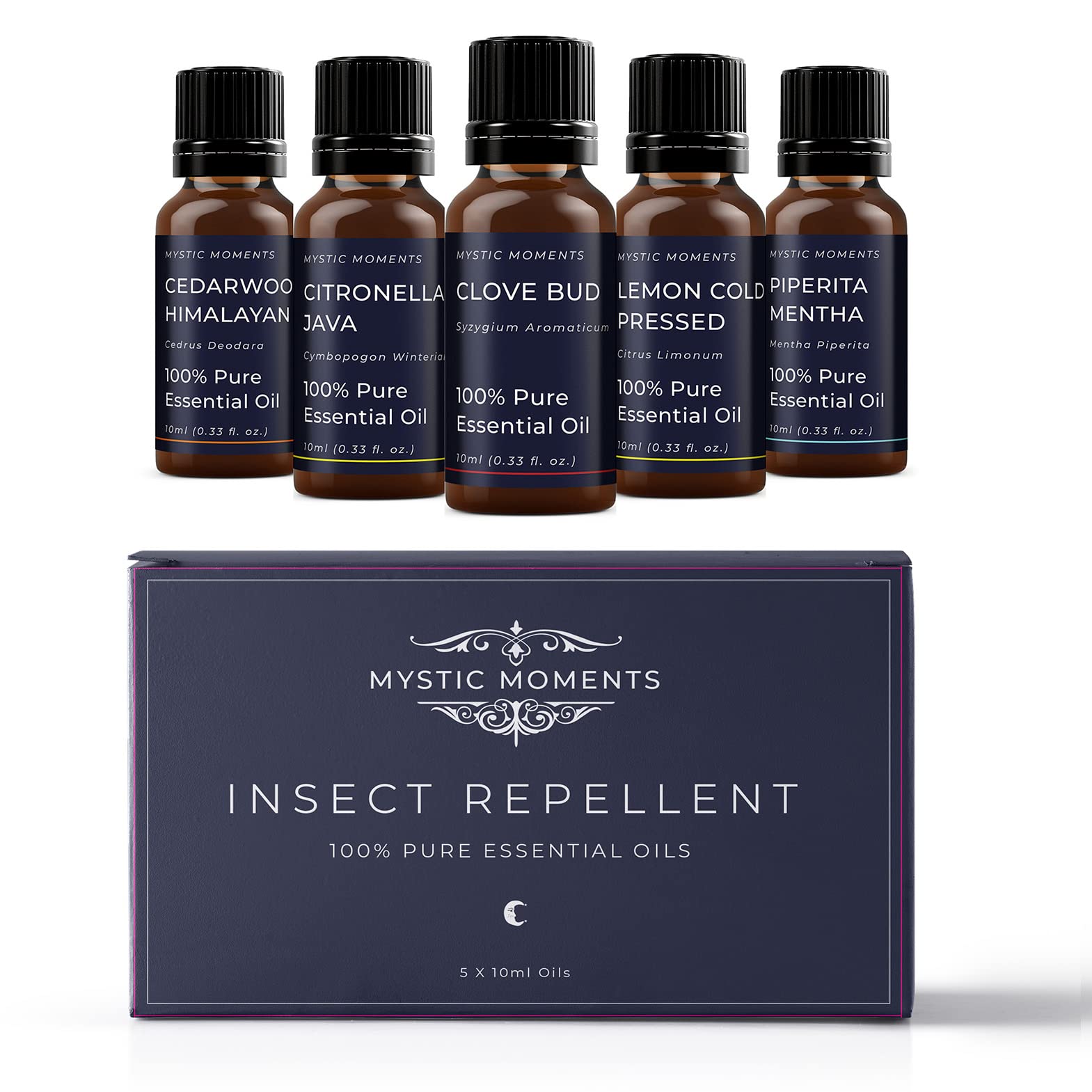 Mystic Moments | Insect Repellent Essential Oil Gift Starter Pack 5x10ml | Cedarwood Himalayan, Citronella Java, Clove Bud, Lemon Cold Pressed, Piperita Mentha | Perfect as a Gift — image 1