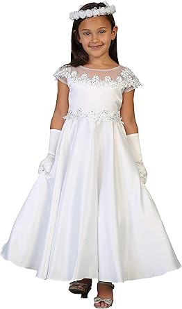 white satin flower girl dress