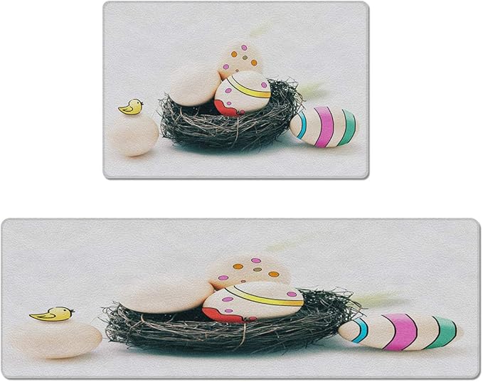 2 Piece Kitchen Rug NonSlip Backing Mat Easter, Greeting