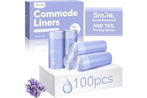 AWOHH 100 Pcs Bedside Commode Liners with Absorbent Pads, Tear-Free Leak-Proof Lavender Scented Commode Liners and Pads, Odor-Free Portable Toilet Liners & Potty Chair Bags for Disposable Adult, Bedpan