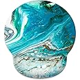 Mouse Pad with Wrist Rest Support,Cute Custom Gaming Made Non Slip Rubber Base Mousepad, Ergonomic Mouse Wrist Rest Pad Computer Laptop Mousepad (Blue-Green Marble)