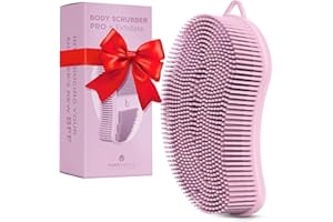 MainBasics Silicone Body Scrubber – Dual-Sided Shower Exfoliator for Men & Women, Gentle Silicone Loofah Alternative for Deep Clean (Pink, Exfoliate)