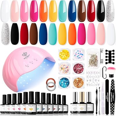 Modelones Gel Nail Kit 12 Colors 48W Lamp Glossy Matte Top Base Coat Tools