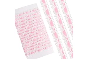 Winsyison 2 Yards Pink Lace Trim Ribbon, Vintage Lace Ribbon Roll for Bridal, Bow Trim Sewing Accessories for Bouquet Packaging Wrapping Wedding Decorations DIY Crafts