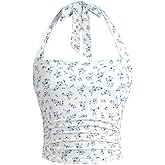 Milumia Girl's Ditsy Floral Halter Top Sleeveless Backless Slim Fitted Tank Tops