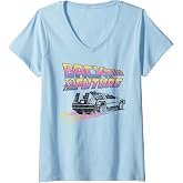 Womens Back to The Future Delorean Flames V-Neck T-Shirt