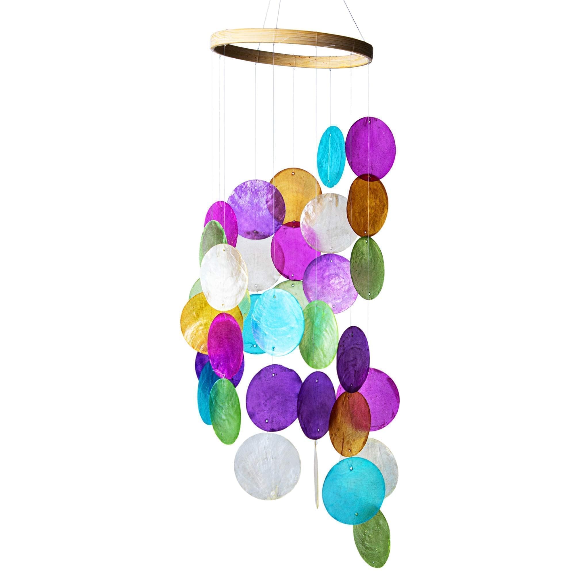 HDCRYSTALGIFTS Rainbow Shell Wind Chimes For Indoor Outdoor Hanging Handmade Painted Colorful Beach Coast Ocean Home Outside Garden Decorative Memorial Sympthy Gift